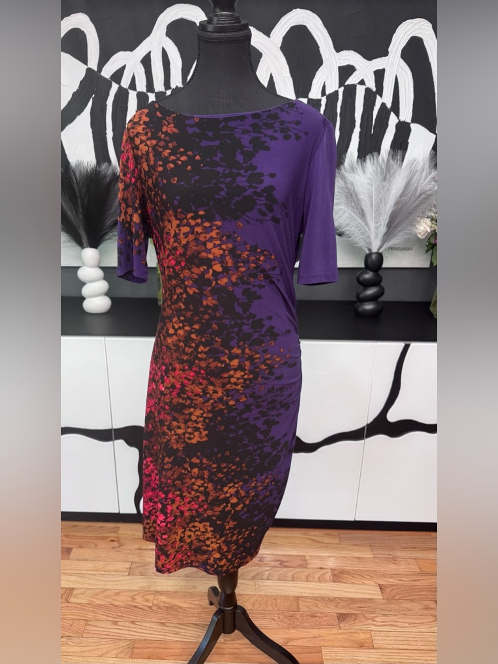 Jones New York Purple Floral Midi Dress Size 12 Elegant Career Evening EUC